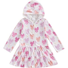 Toddler Girl Swim Cover Up Long Sleeve Floral Zipper Hooded Swimsuit Little Kids Towel Beach Dress Bathing Suit
