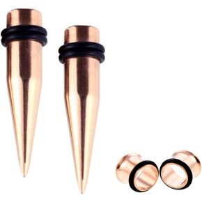 9MM Stainless Steel Ear Gauge Taper Stretching + Single Flare Plugs Flesh Tunnel Kit with O-Rings 2 Pairs