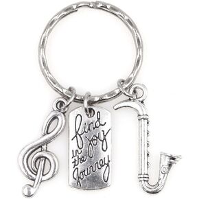 Find Joy in the Journey Graduate Retirement Moving Promotion New House Teacher Director Coach Inspirational Quote Going Away Parting Gratitude Gift Treble Clef Saxophone Jazz Keychain 113O