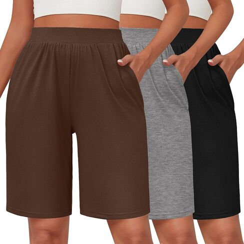 3 Pack Women's Bermuda Shorts, 12 Inch Long Shorts High Waist Shorts with Pockets Casual Summer Knee Length Shorts in Saudi Arabia