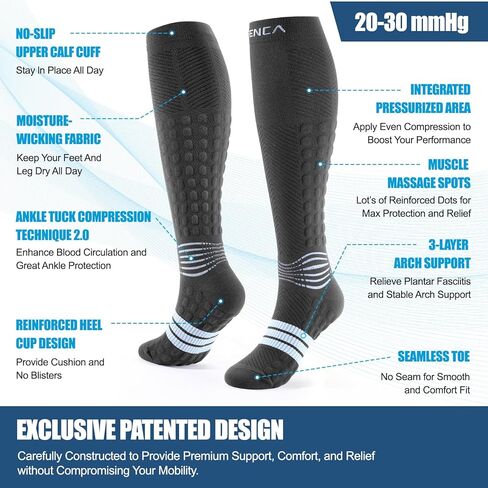 NEENCA Compression Socks, Athletic Calf Socks for Injury Recovery & Pain Relief, Sports Protection—1 Pair, 20-30 mmhg, Black Blue, L in Kuwait