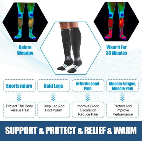 NEENCA Compression Socks, Athletic Calf Socks for Injury Recovery & Pain Relief, Sports Protection—1 Pair, 20-30 mmhg, Black Blue, L in Kuwait