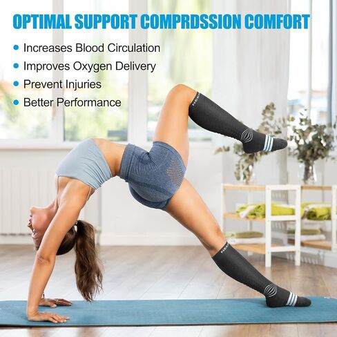 NEENCA Compression Socks, Athletic Calf Socks for Injury Recovery & Pain Relief, Sports Protection—1 Pair, 20-30 mmhg, Black Blue, L in Kuwait