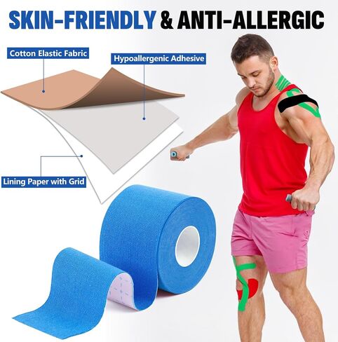 5 Rolls Waterproof Kinesiology Tape, 2 inch x 16.4 Feet Black Cotton Athletic Tape, Uncut Kinetic Tape, Elastic Muscle Tape, Sports Tape, Knee Tape for Exercise and Daily Use in Saudi Arabia