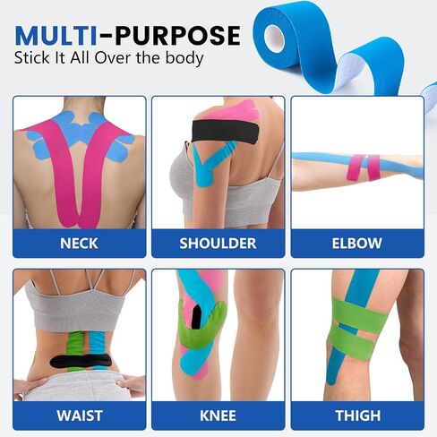 5 Rolls Waterproof Kinesiology Tape, 2 inch x 16.4 Feet Black Cotton Athletic Tape, Uncut Kinetic Tape, Elastic Muscle Tape, Sports Tape, Knee Tape for Exercise and Daily Use in Saudi Arabia