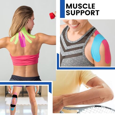 5 Rolls Waterproof Kinesiology Tape, 2 inch x 16.4 Feet Black Cotton Athletic Tape, Uncut Kinetic Tape, Elastic Muscle Tape, Sports Tape, Knee Tape for Exercise and Daily Use in Saudi Arabia