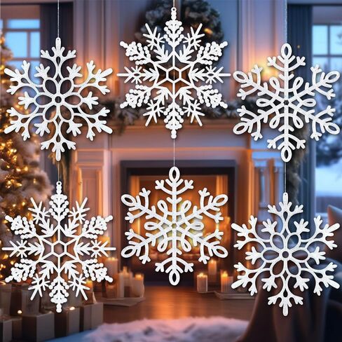 42pcs White Snowflake Ornaments-Christmas Tree Decorations, Hanging Snowflake Decorations for Christmas Tree Decor, Plastic Glitter Snow Flakes Ornaments for Christmas Indoor Winter Wonderland Decor in Saudi Arabia