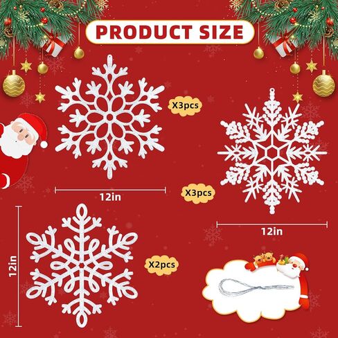 42pcs White Snowflake Ornaments-Christmas Tree Decorations, Hanging Snowflake Decorations for Christmas Tree Decor, Plastic Glitter Snow Flakes Ornaments for Christmas Indoor Winter Wonderland Decor in Saudi Arabia