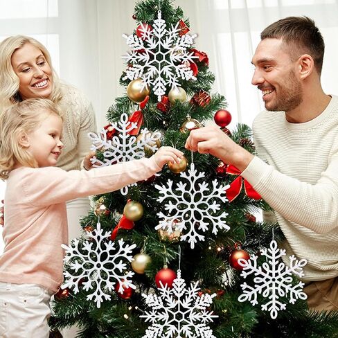 42pcs White Snowflake Ornaments-Christmas Tree Decorations, Hanging Snowflake Decorations for Christmas Tree Decor, Plastic Glitter Snow Flakes Ornaments for Christmas Indoor Winter Wonderland Decor in Saudi Arabia