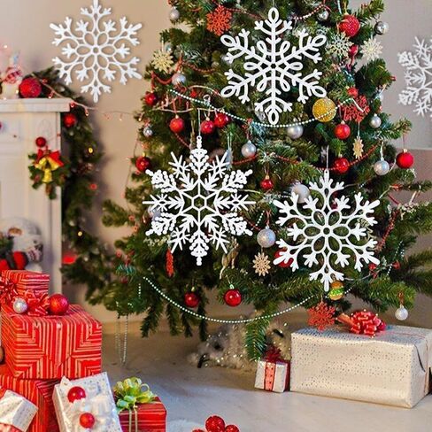 42pcs White Snowflake Ornaments-Christmas Tree Decorations, Hanging Snowflake Decorations for Christmas Tree Decor, Plastic Glitter Snow Flakes Ornaments for Christmas Indoor Winter Wonderland Decor in Saudi Arabia