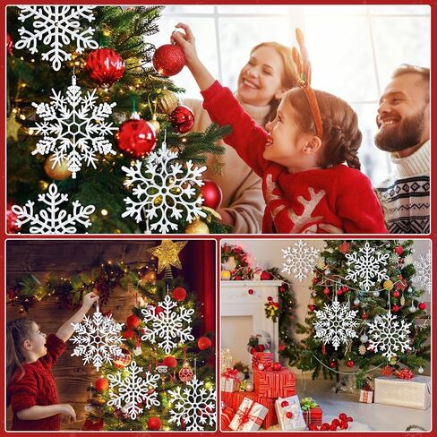 42pcs White Snowflake Ornaments-Christmas Tree Decorations, Hanging Snowflake Decorations for Christmas Tree Decor, Plastic Glitter Snow Flakes Ornaments for Christmas Indoor Winter Wonderland Decor in Saudi Arabia