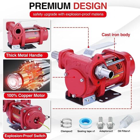 TOPWAY 12V DC Gasoline Fuel Pump, 10GPM Self-priming Oil Transfer Pump Kit With Particulate Filter, Fuel Nozzle, Discharge Hose & Suction Pipe for Gasoline Diesel Biodiesel Kerosene & More in Kuwait