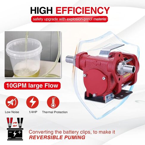 TOPWAY 12V DC Gasoline Fuel Pump, 10GPM Self-priming Oil Transfer Pump Kit With Particulate Filter, Fuel Nozzle, Discharge Hose & Suction Pipe for Gasoline Diesel Biodiesel Kerosene & More in Kuwait