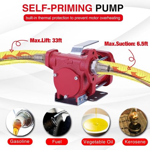 TOPWAY 12V DC Gasoline Fuel Pump, 10GPM Self-priming Oil Transfer Pump Kit With Particulate Filter, Fuel Nozzle, Discharge Hose & Suction Pipe for Gasoline Diesel Biodiesel Kerosene & More in Kuwait