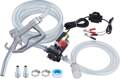 TOPWAY 12V DC Gasoline Fuel Pump, 10GPM Self-priming Oil Transfer Pump Kit With Particulate Filter, Fuel Nozzle, Discharge Hose & Suction Pipe for Gasoline Diesel Biodiesel Kerosene & More in Kuwait