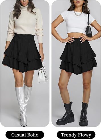 TARSE Womens Flowy Shorts High Waist Pleated Mini Skirts Casual Boho Ruffle Tiered Skorts Cute Versatile Fashion Shorts in Kuwait