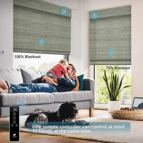 تعمل الستائر الرومانية المصنوعة من الخشب الطبيعي المنسوج من SmartWings مع HOMEKIT، ستائر النوافذ الذكية المزودة بمحركات، ظلال رومانية من الخيزران للمنزل/المكتب الذكي، جهاز تحكم عن بعد لاسلكي قابل لإعادة الشحن، مخصص، عينة من القماش in Kuwait