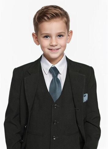 Boys Tie and Pocket Square Set, Kids Ties Elastic Strap Neckties for Wedding Graduation School Halloween Costume Accessories in Kuwait