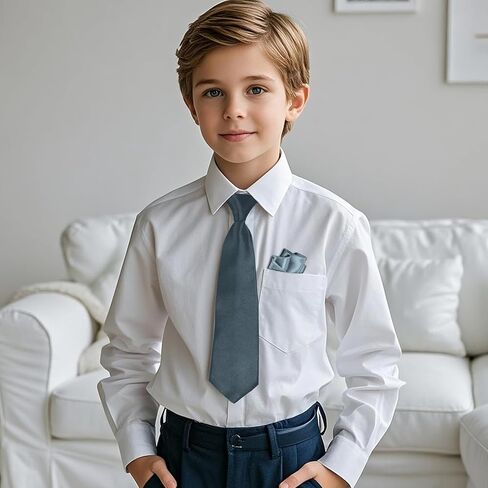 Boys Tie and Pocket Square Set, Kids Ties Elastic Strap Neckties for Wedding Graduation School Halloween Costume Accessories in Kuwait