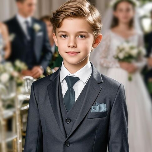 Boys Tie and Pocket Square Set, Kids Ties Elastic Strap Neckties for Wedding Graduation School Halloween Costume Accessories in Kuwait