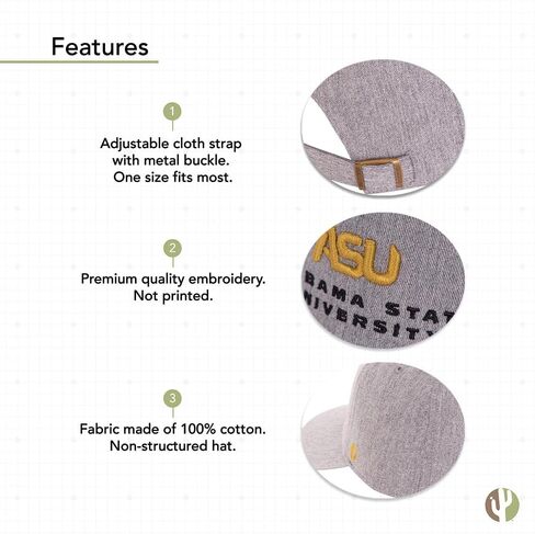 Desert Cactus Alabama State University Baseball Hat Hornets ASU Brimmed Embroirderd Hats Cap Adjustable Cloth Strap Adult (Style C) White in Saudi Arabia
