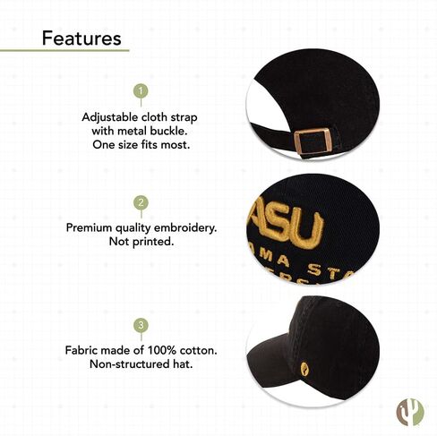 Desert Cactus Alabama State University Baseball Hat Hornets ASU Brimmed Embroirderd Hats Cap Adjustable Cloth Strap Adult (Style C) White in Saudi Arabia