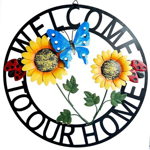 Welcome Owl Metal Door Wreath with Welcome to Our Home Sign, Decorative Outdoor Sign for Home, Garden, Porch or Front Door Wall Decorations in Saudi Arabia