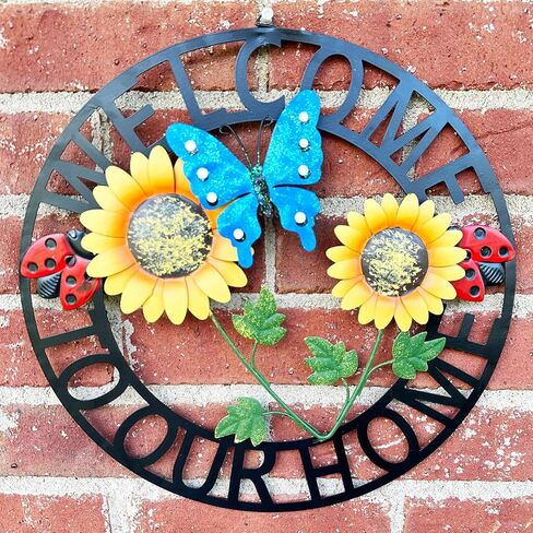 Welcome Owl Metal Door Wreath with Welcome to Our Home Sign, Decorative Outdoor Sign for Home, Garden, Porch or Front Door Wall Decorations in Saudi Arabia