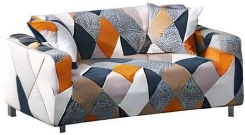 غطاء أريكة مطبوع من لامبريا، غطاء أريكة قابل للتمدد، أغطية أريكة لـ 4 وسائد مع غطاءين وسادة مجانيين (الهندباء، أريكة 4 مقاعد)، بيج in Kuwait