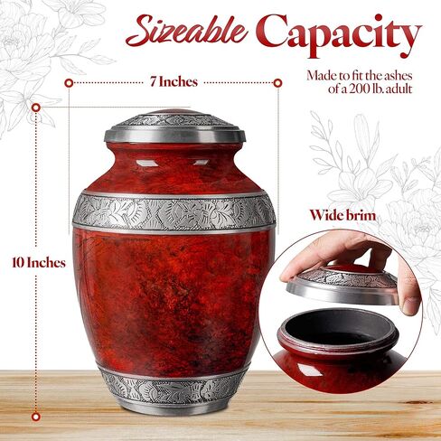 GSM Brands Cremation Urn for Adult Human Ashes - Large Handcrafted Funeral Memorial with Striking Blue Design (Aluminum - 10 Inch Height x 7 Inch Width) in Kuwait