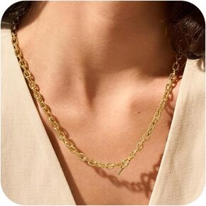 CHESKY Silver Layered Necklaces for Women, 14K Silver Plated Chain Necklaces for Women Trendy Chunky Paperclip Chain Necklace Dainty Sterling Silver Toggle Necklaces Set Jewelry Gift for Her