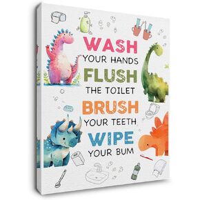 Ryeolo Bathroom Rules Wall Art Prints,Funny Bathroom Rules Signs Canvas Prints Wall Art,Kids Bathroom Wall Decor,Kids Bathroom Decor,Toddler Bathroom Decor