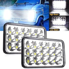 jose2015 2PCS 4x6 LED lights Yellow Halo,6x4 lights Rectangular LED light High Low Sealed Beam H4 Socket Replacement H4651 H4652 H4656 H4666 H6545 Compatible With Peterbilt Kenworth Trucks F-ord Van