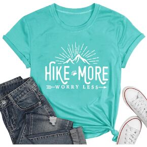 Hiking Shirt for Women Adventure Mountain Graphic Athletic Shirts Funny Hike More Worry Less Tee Tops