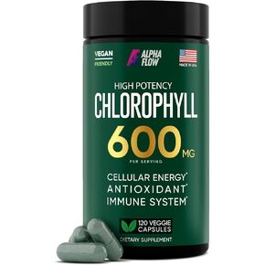 Chlorophyll Capsules 600 mg - Natural Chlorophyll Pills for Women & Men - Highly BioAvailable Organic Chlorophyll Supplement for Energy, Immunity & Skin Health - Internal Deodorant, Detox & Cleanse