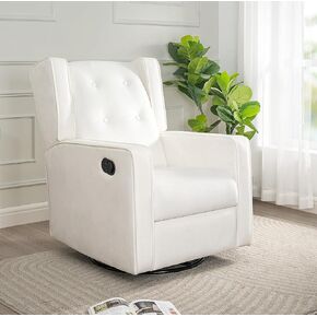 Relieve Muscle Aches with Nursery Glider, Upholstered Rocker Recliner Rocking Breastfeeding Maternity Chair with 360° Swivel Motion, Soft Cushions for Nursing and Bonding, Reclining Chair - Gray