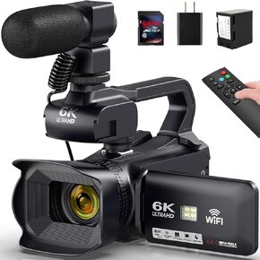 Video Camera Camcorder 6K 64MP, 18X Digital Zoom IR Night Vision Vlogging Camera for YouTube