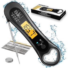 Digital Meat Thermometer for Cooking, Wireless, Instant Read, Waterproof, Backlight, Ultra-Fast Accurate & 180°Foldaway Probe, Idea for Turkey/Grilling