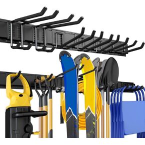 Garage Storage, Garage Organization, Wall Mount Garden Tool Organizer 48 Inches, 440lbs Adjustable Heavy Duty Metal Hooks, Yard Shed Rack Holder System Hanging Rake Broom Mop Snowboard, Men Gift