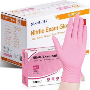 Schneider Nitrile Exam Gloves, 4 Mil Pink Disposable Gloves, Latex Free, Powder Free for Cooking, Cleaning, Examination