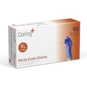Caring Nitrile Exam Gloves, Blue, Powder-Free, Disposable Gloves for Medical Care, First Aid, Cleaning, Food Prep