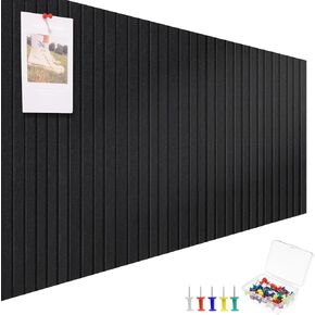 Large Cork Board 48" x 36", 12 Pack Slat Felt Wall Tiles with Colored Pushpins, Bulletin Board with Removable Self-Adhesive Strips, Pin Board Cork Boards for Walls Office Home-Black