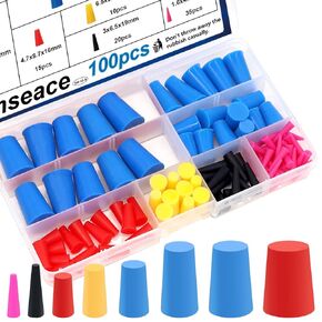 smseace 100Pcs Rubber Plugs 7-Sizes Rubber Plug Kit 1/16 Inch to 1/2 Inch Rubber Stopper Plugs for Coating, Hole Plugs, Painting Protection Silicone Rubber Stopper Plugs