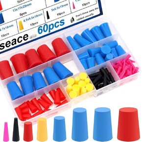 smseace 60Pcs Rubber Plugs 8-Sizes Silicone Rubber Tapered Plug Kit 1/16 Inch to 5/8 Inch High Temp Silicone Rubber Plug for Coating, Hole Plugs, Painting Protection Silicone Rubber Stopper Plug