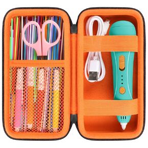 Case for 3Doodler Start+ Essentials for 3D Pen Set for Kids, 3D Pens Storage Organizer Holder, Travel Hard 3Doodler Start Case, Extra Mesh Pocket Fits Plastic Filaments, Cable, Black+Orange