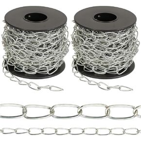 2Pack Jack Chain with Spool, 60Ft Totally Galvaniz Iron Hanging Chain, Metal Link Chain for Hanging Plants, Bird Feeders, Overhead Lights, Silver