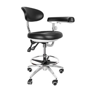 Dental Assistant Chairs with 360 Degree Rotation Armrest Black PU Leather Assistant Stool Chair Height Adjustable Doctor Chair (Black Color)