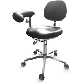 Dental Assistant Chair PU Leather with Swivel Armrests, Rolling Dental Chair, Ergonomic Swivel Dentist's Stool with Backrest for Clinics, Tattoo, Home and Laboratory - Black