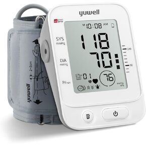yuwell Blood Pressure Monitor, Large Upper Arm Blood Pressure Cuff, Digital Blood Pressure Machine for Home Use, Large Display, Stores 99 Readings, Voice Broadcasting with Power Adapter and Batteries