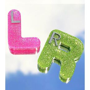 Plifal Xray Markers with Lead Initials - Glitter Radiology X-ray Markers in Rose & Green "L&R" Letter Shape Include Reusable Adhesive Tapes to Nurse Radiologist Badge Buddy, Easy to Identify